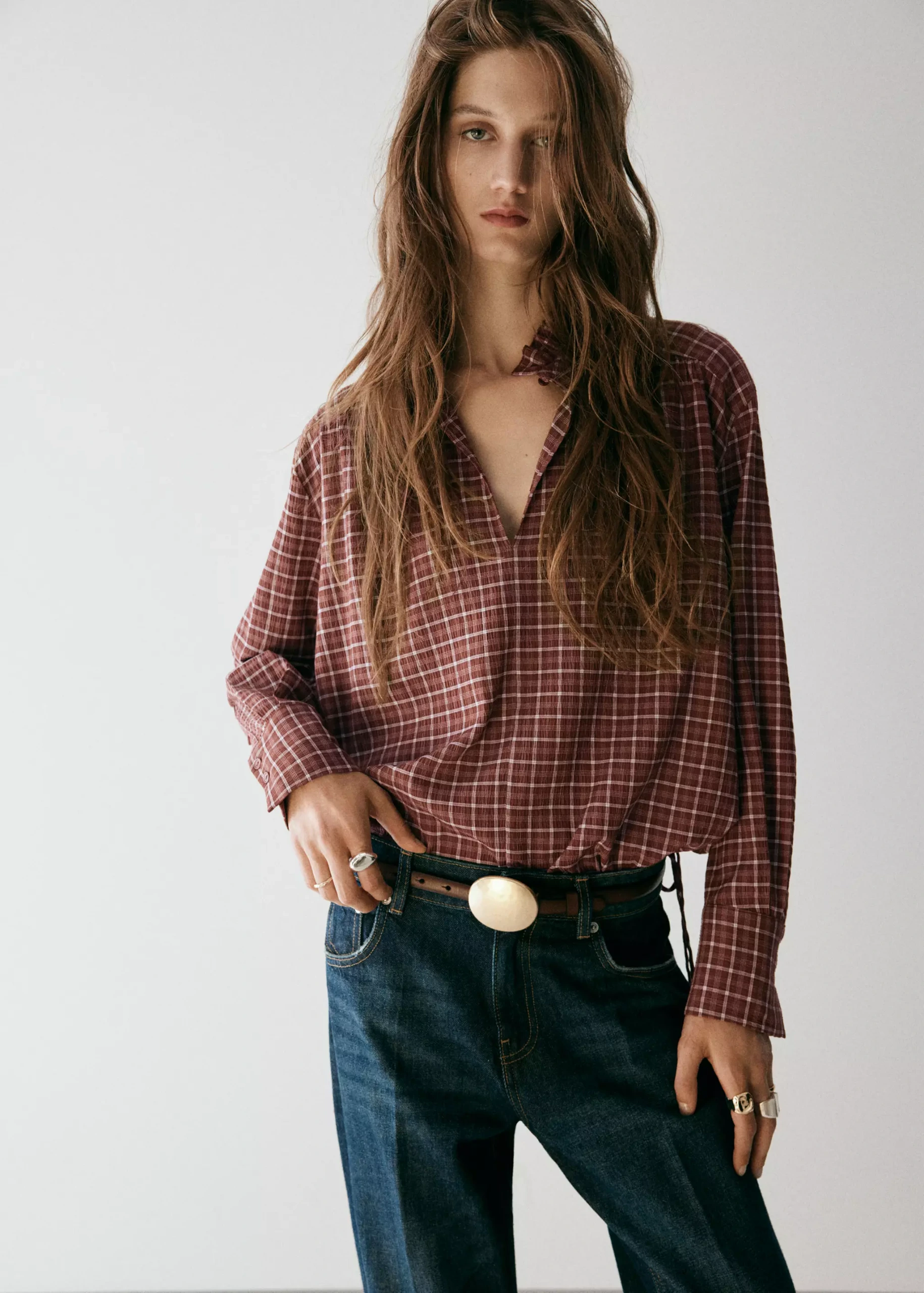 Checked Blouse With V-Neckline - Women | Mango Usa