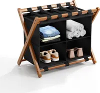 MHACVVO Bamboo Luggage Rack with 4 Storage Compartments