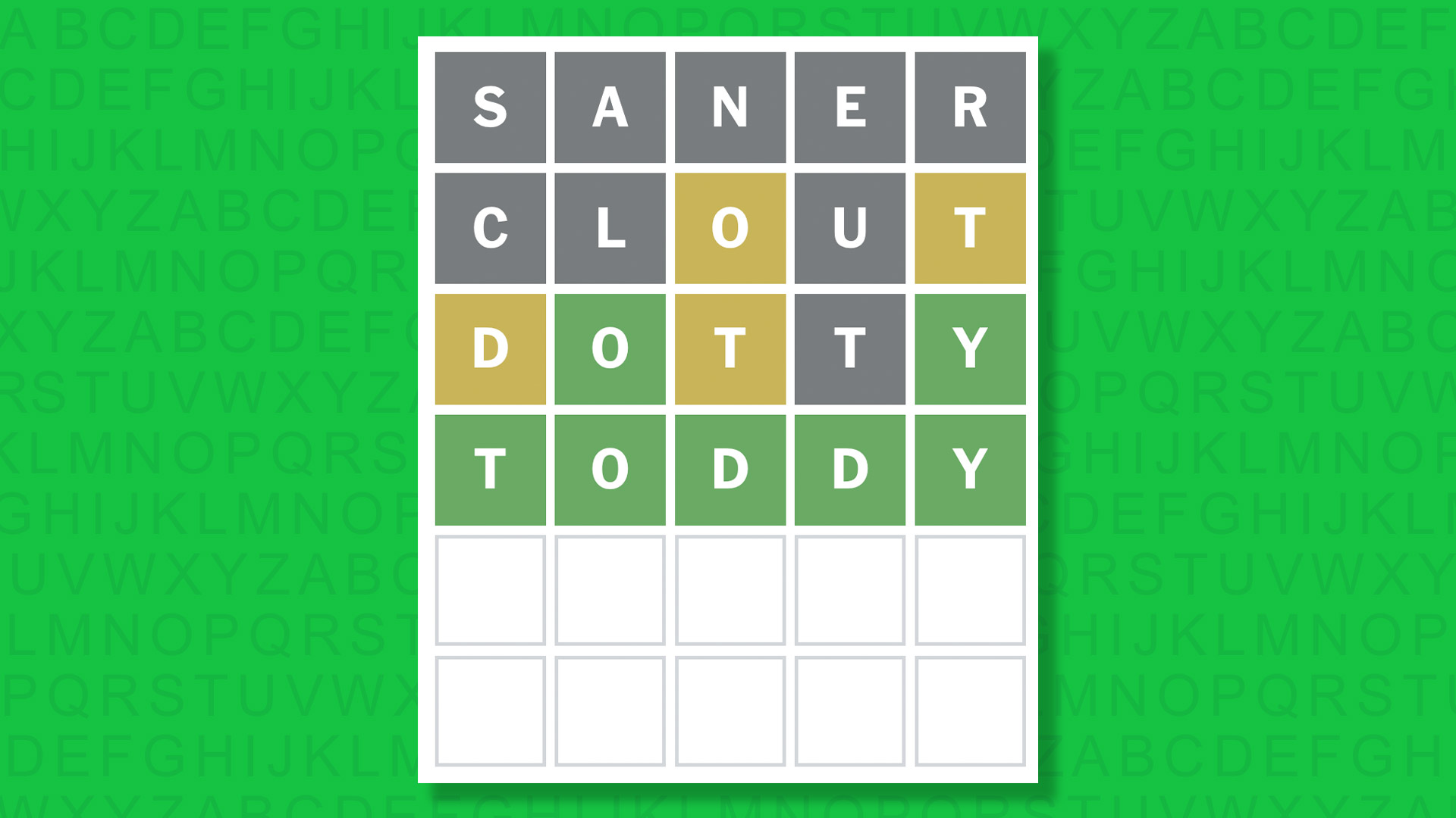 NYT Wordle answer for game 1843 on a green background