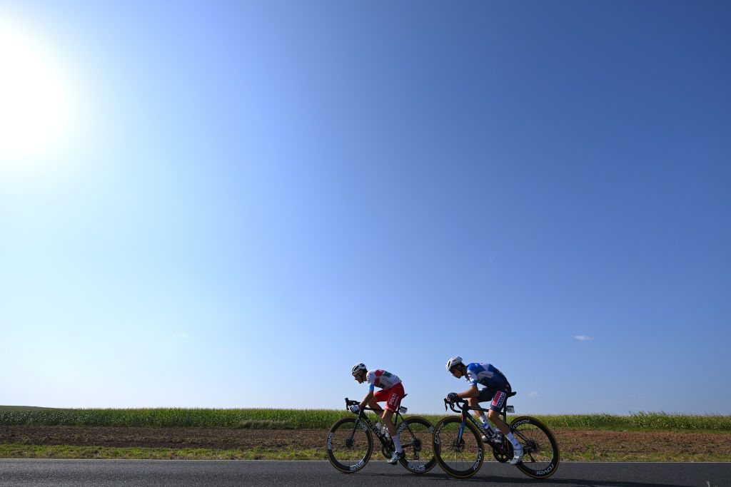 LUXEMBOURG LUXEMBOURG SEPTEMBER 18 Mattia Bais of Italy and Team Polti Kometa and Pepijn Reinderink of The Netherlands and Team Soudal QuickStep compete in the breakaway during the 84th Tour de Luxembourg 2024 Stage 1 a 158km stage from Luxembourg to Luxembourg 288m UCIWT on September 18 2024 in Luxembourg Luxembourg Photo by Tim de WaeleGetty Images