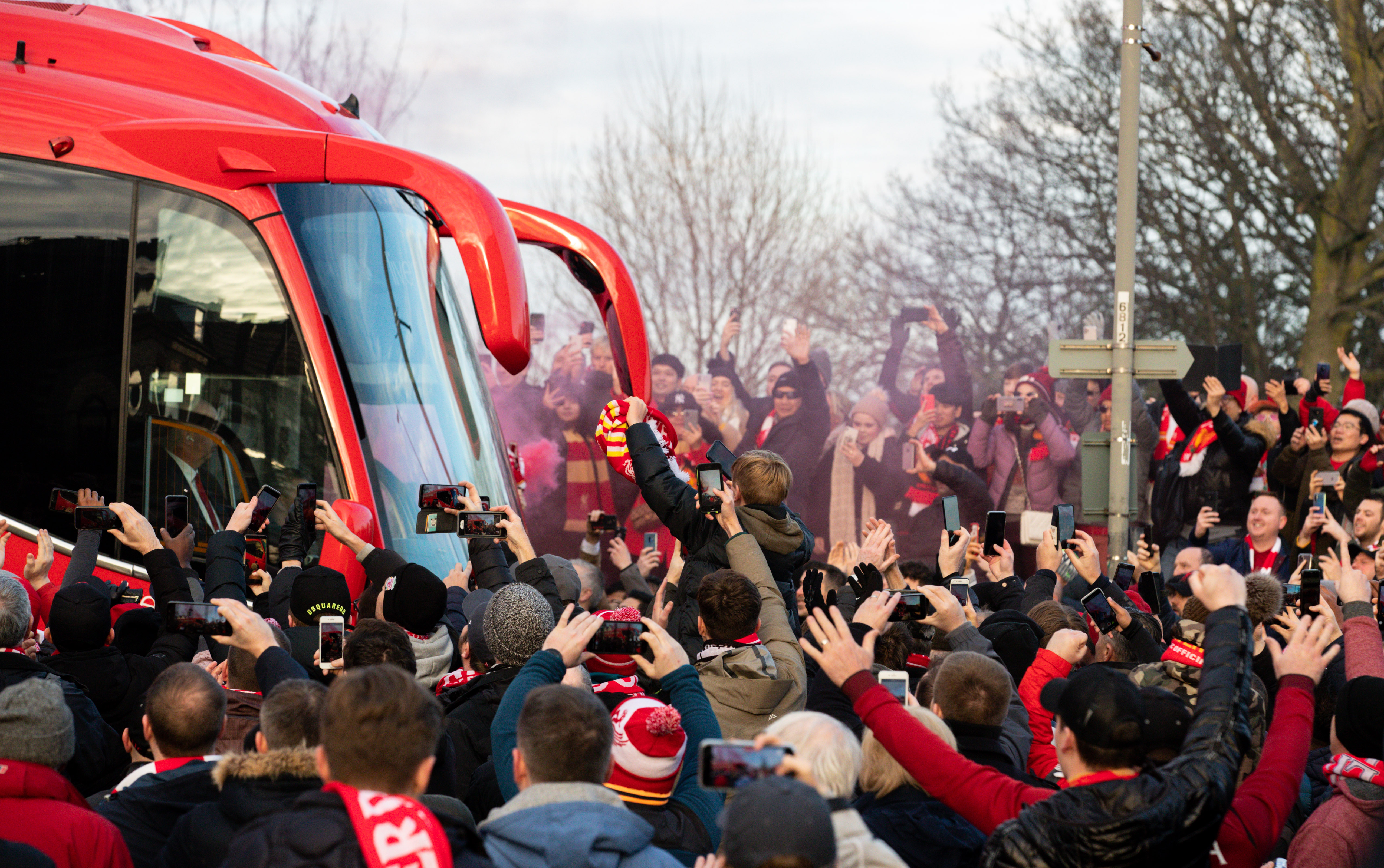 Liverpool fans at Anfield ahead of a game against Manchester United in January 2020.