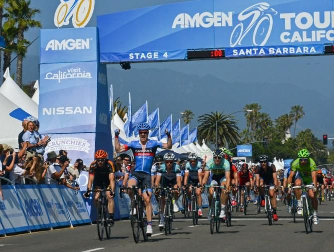 Tyler Farrar (Garmin Sharp) wins Stage 4 of the Tour of California ahead of Ken Hanson (Optum p/b Kelly Benefit Strategies) and Gianni Meersman (Omega Pharma-Quick-Step)