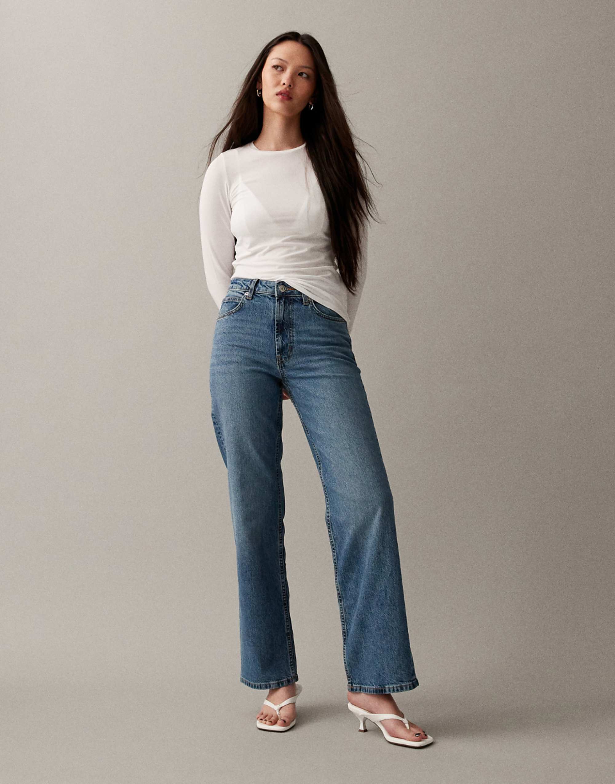 Asos Design Comfort Stretch Straight Leg Jeans in Authentic Mid Blue