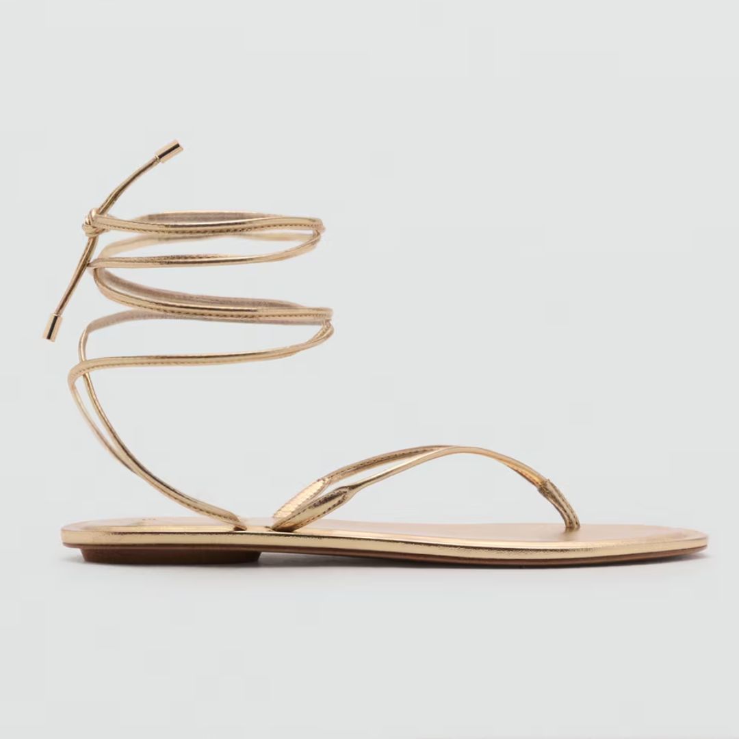 Mango Gold Lace Up Sandals 