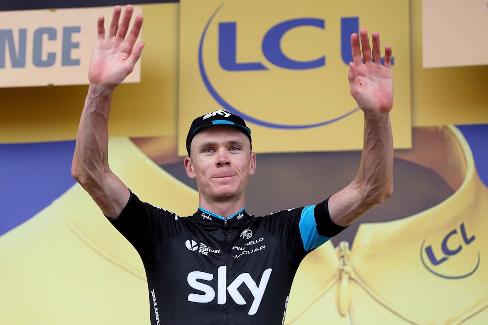 Chris Froome on the stage 15 podium.
