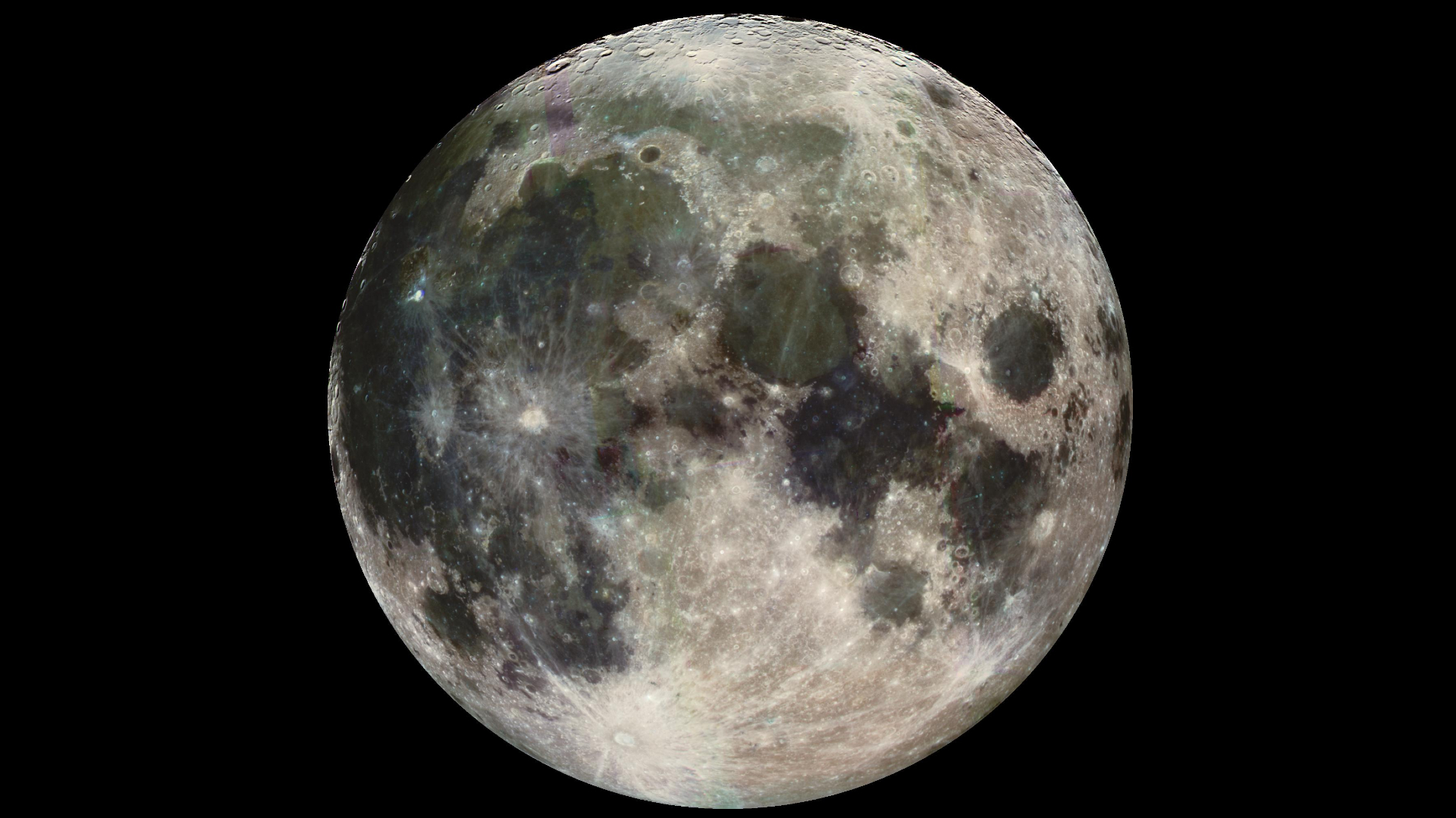 close up view of the moon showing vast craters, dark 'seas' and bright speckles on the lunar surface.