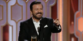 ricky gervais hosting 2016 golden globes with a beer