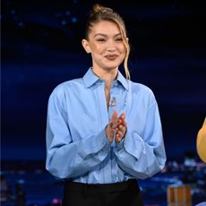 Gigi Hadid blue shirt