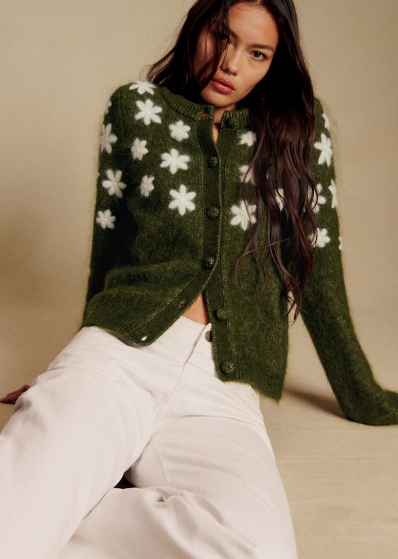 Andrew Cardigan - Perfect Green/ Ecru - Kid Mohair - S&amp;eacute;zane