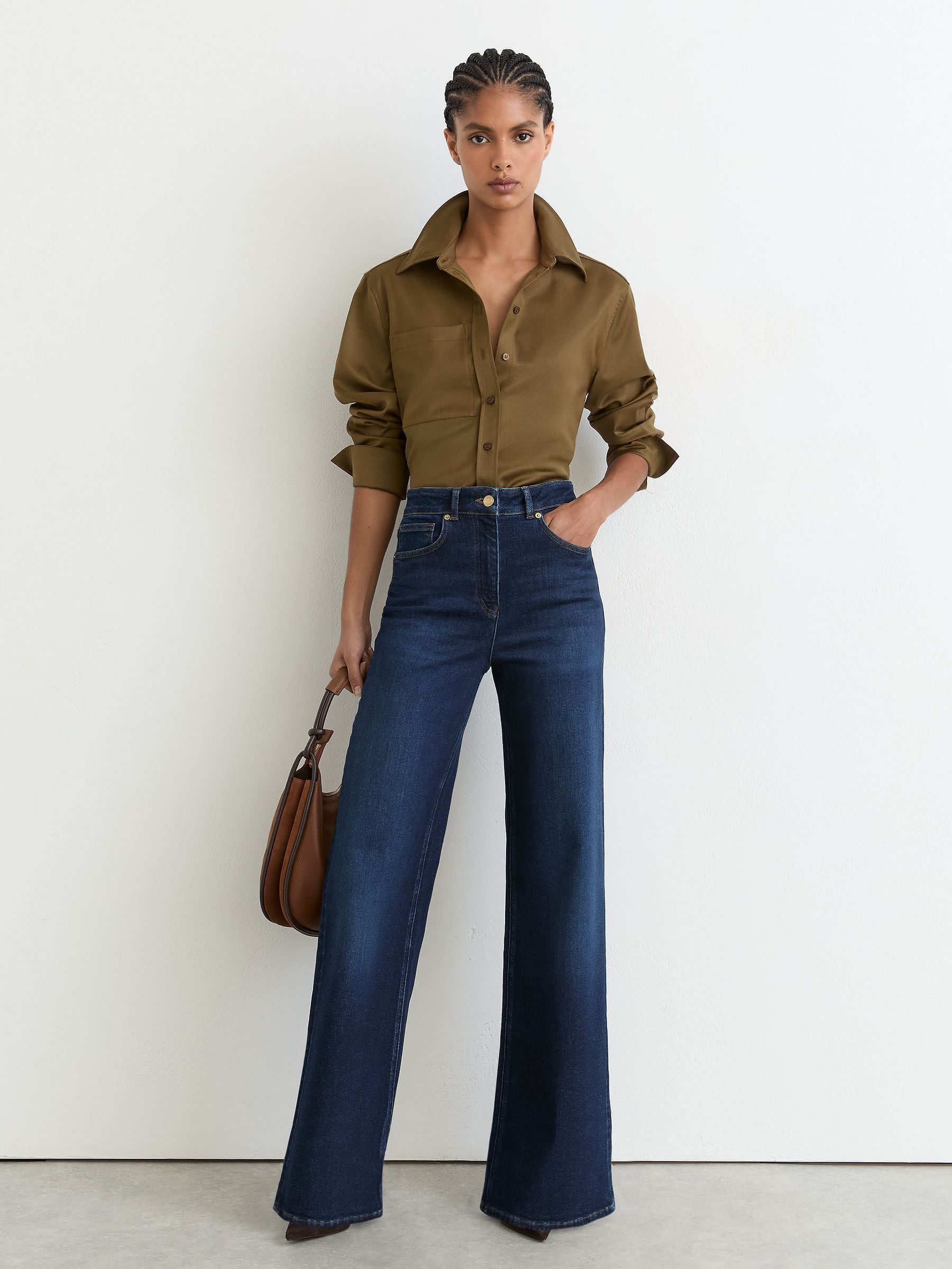 Petite Cotton-Modal Wide-Leg Jeans in Dark Blue - Size 24