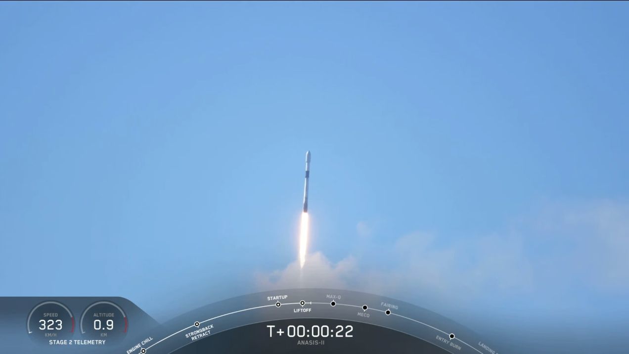 A SpaceX Falcon 9 rocket launches the South Korean military communications satellite Anasis-II from Space Launch Complex 40 at Cape Canaveral Air Force Station in Florida on July 20, 2020.