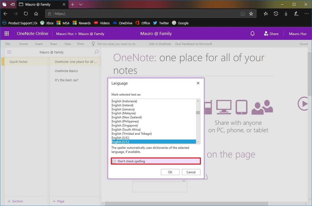 How to disable the spell checker in OneNote Windows Central