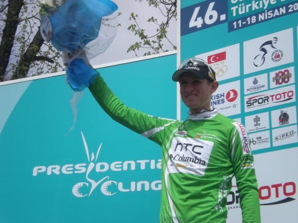 Tejay Van Garderen (HTC-Columbia) salutes from the podium