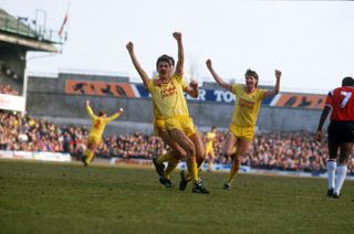 Ian Rush celebrates a goal for Liverpool against Southampton in March 1986.