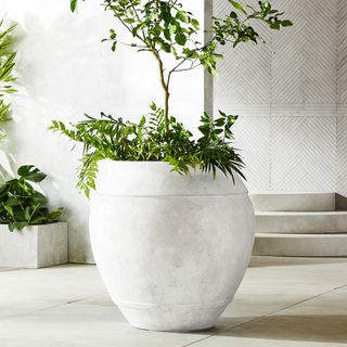 An extra large white stone outdoor planter