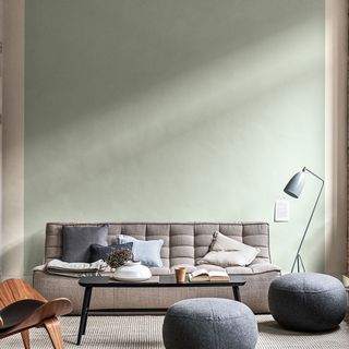 Living room with light green painted wall