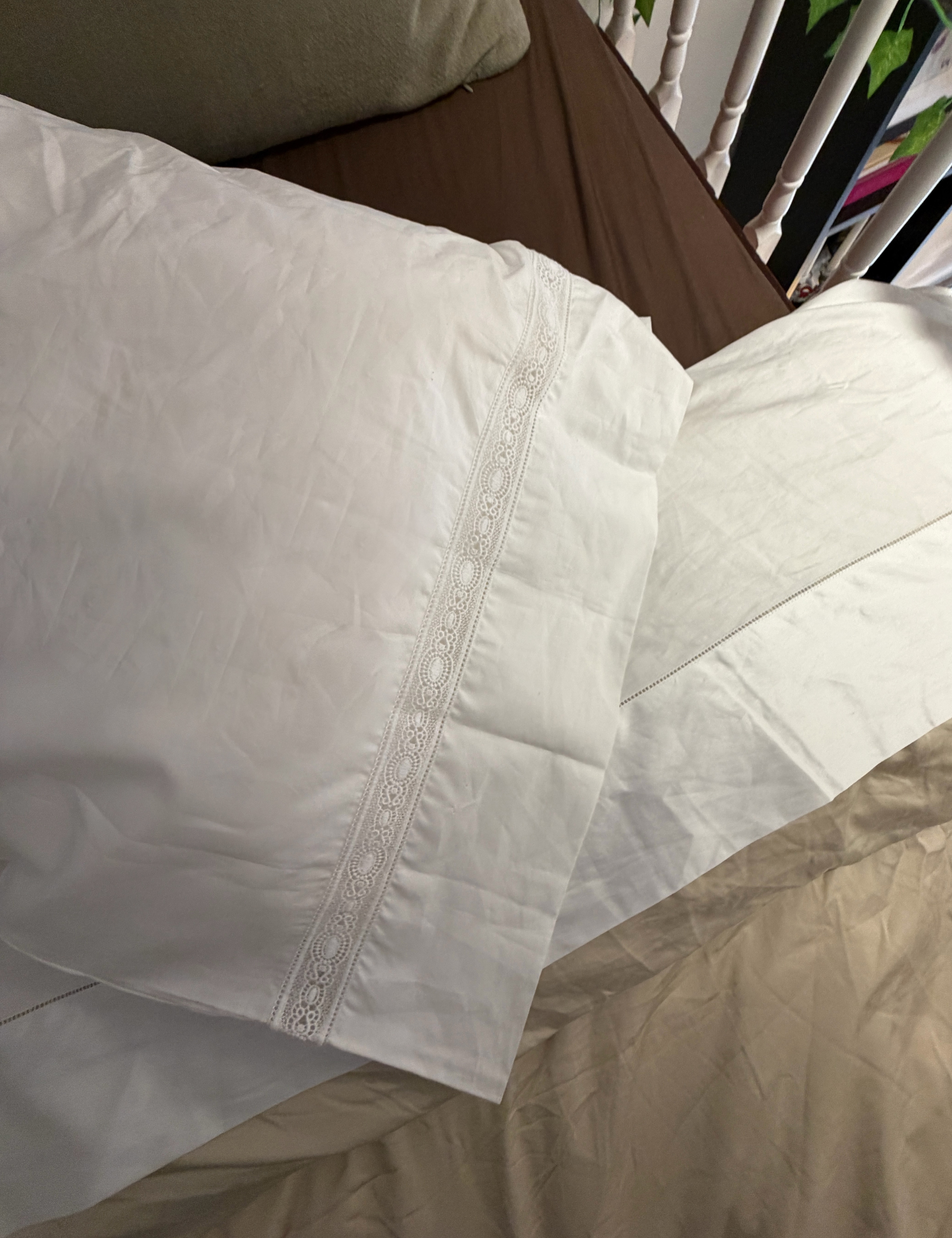 Detail shot of Sferra bed sheets