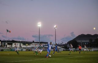 General view of The Carlisle Grounds during a match between Bray Wanderers and Finn Harps in August 2020.