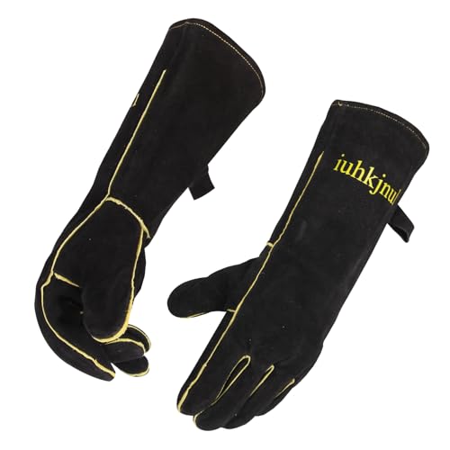 Iuhkjnuh Fireplace Gloves Fire Heat Resistant: Fireproof Leather for Fireplace Fire Pit Wood Stove Campfire Furnace Bbq Grill Stick Mig Welding Welder Gear (l)