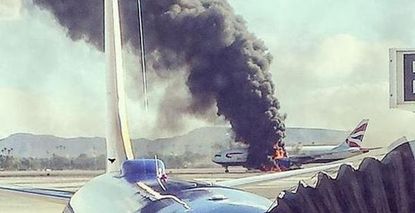 A British Airways flight on fire in Las Vegas.