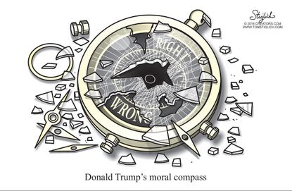 Political cartoon U.S. Donald Trump moral compass broken