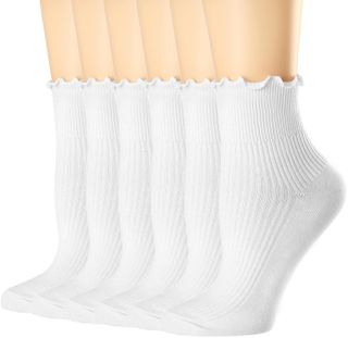 Mcool Mary Women's Ruffle Socks,casual Cute Ankle Socks Comfort Cool Cotton Knit Lettuce Frilly Crew White Socks for Women 6 Pack