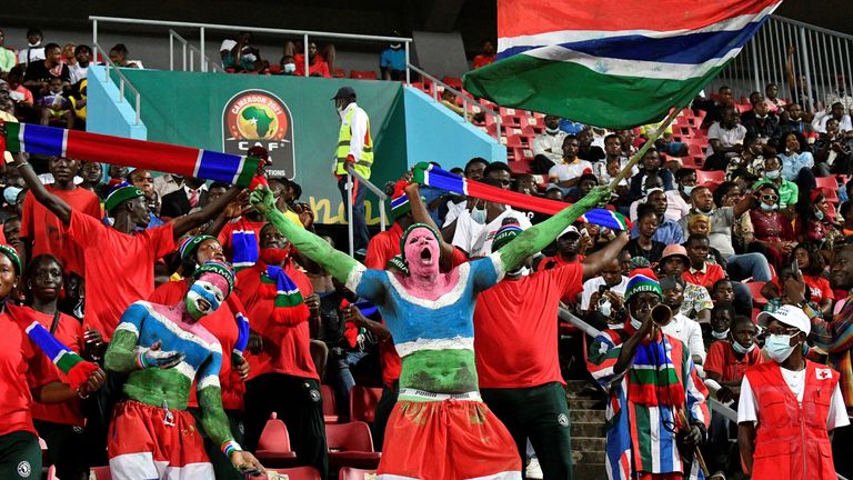 Gambia supporters cheer prior to the Group F Africa Cup of Nations