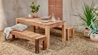 Best wooden garden furniture - wooden garden table and bench seats - Nkuku