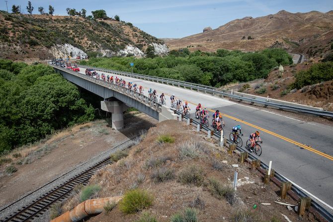 The peloton makes its way from Santa Clarita to Pasadena on stage 3 of the 2019 Tour of California Women's Race