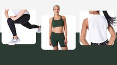 A range of products available in the Sweaty Betty sale, including Power leggings, sports bras, and tops