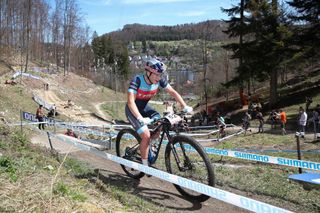 ALBSTADT GERMANY MAY 09 Evie Richards of Great Britan competes in CrossCountry Olympic Women Elite race during UCI Mountain Bike World Cup on May 09 2021 in Albstadt Germany Photo by Christian KasparBartkeGetty Images