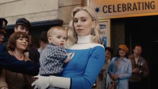 Vanessa Kirby's Sue Storm holding infant Franklin in The Fantastic Four: First Steps