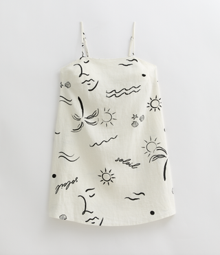 White Linen-Blend Sun Print Mini Slip Dress