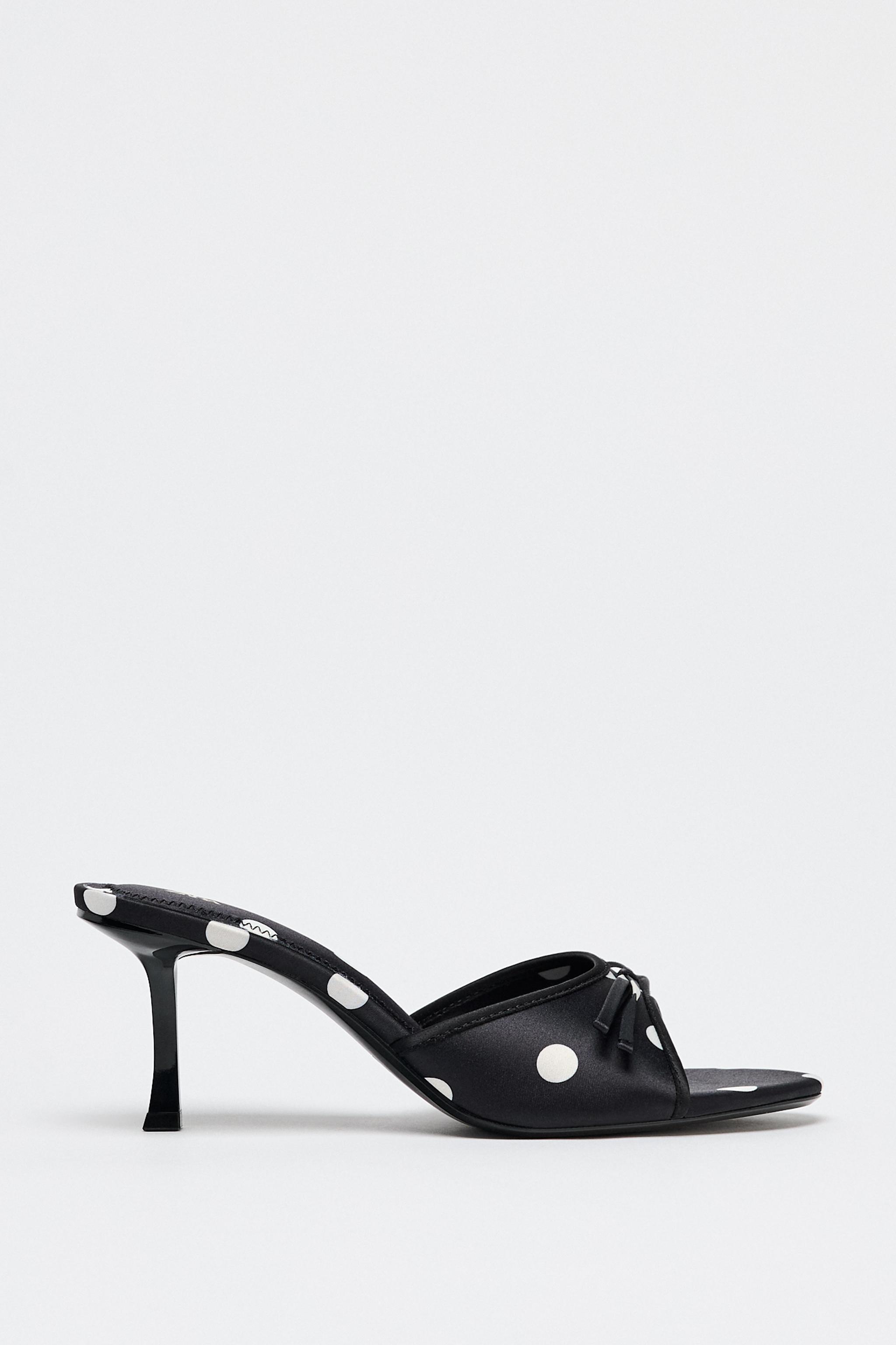 Satin-Effect Polka Dot Sandals