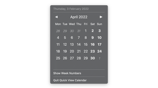 Quick View Calendar i menylinjen til macOS.