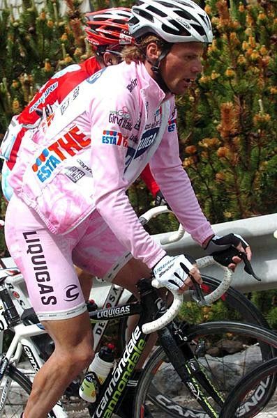 Danilo Di Luca (Liquigas) rides in the Maglia Rosa.