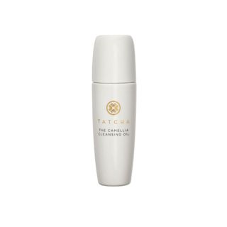 An image of Tatcha Camellia Cleansing Oil in white packaging.