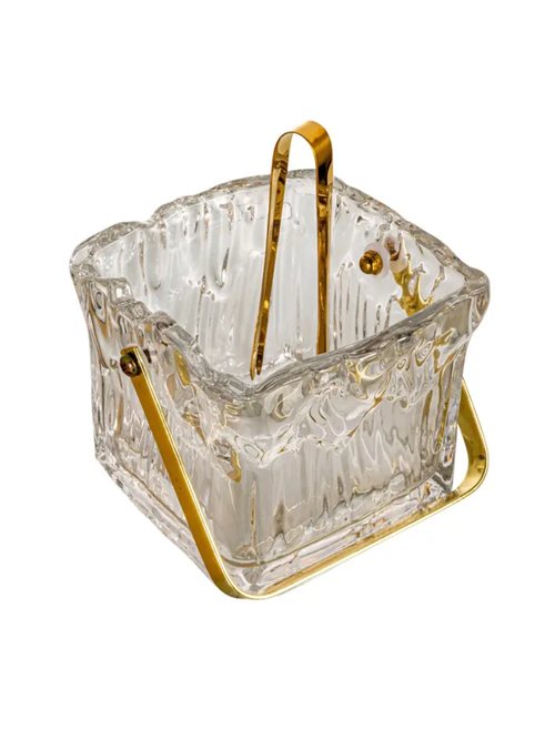 Storied Home Textured Glass Ice Bucket and Tongs