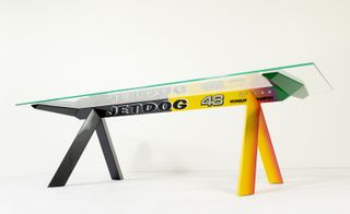 Racing sports with its red, green and yellow aluminum base