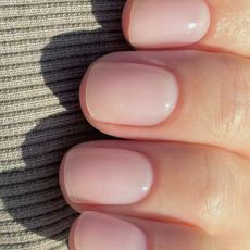 A strawberry milk manicure