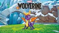 Spyro the Dragon stands in a snowy fantasy environment beneath a Marvel Wolverine logo, creating a humorous comparison image between Xbox's Spyro reveal and PlayStation's Wolverine announcement.