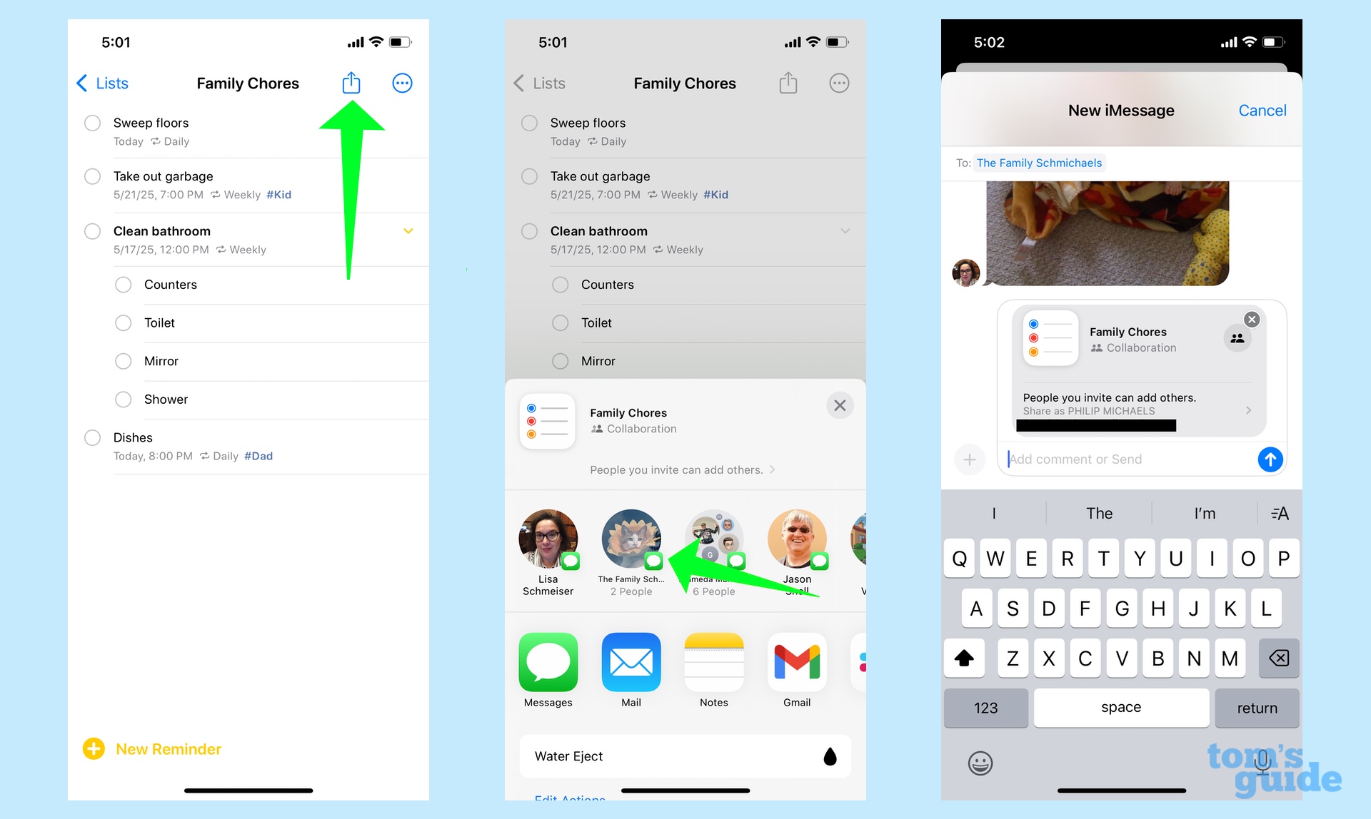Sharing a list in reminders