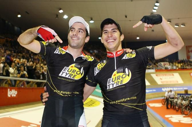 Franco Marvulli and Tristan Marguet celebrate their record