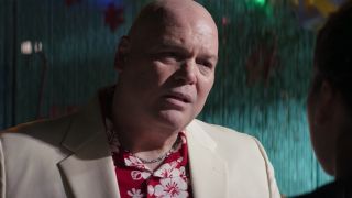 Vincent D&#039;Onofrio&#039;s Kingpin wearing Hawaiian shirt in Hawkeye series