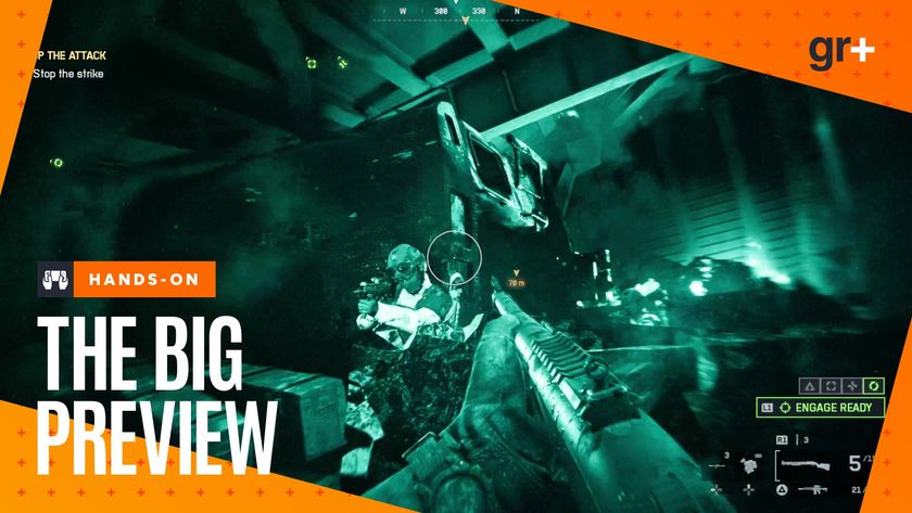 Battlefield 6 single player screenshot of first person gunplay, with an orange Big Preview overlay