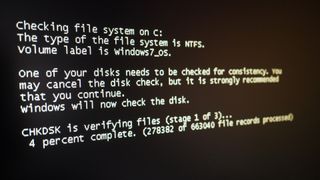 Image of the chkdsk process underway on a Windows machine