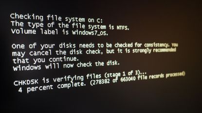 Image of the chkdsk process underway on a Windows machine