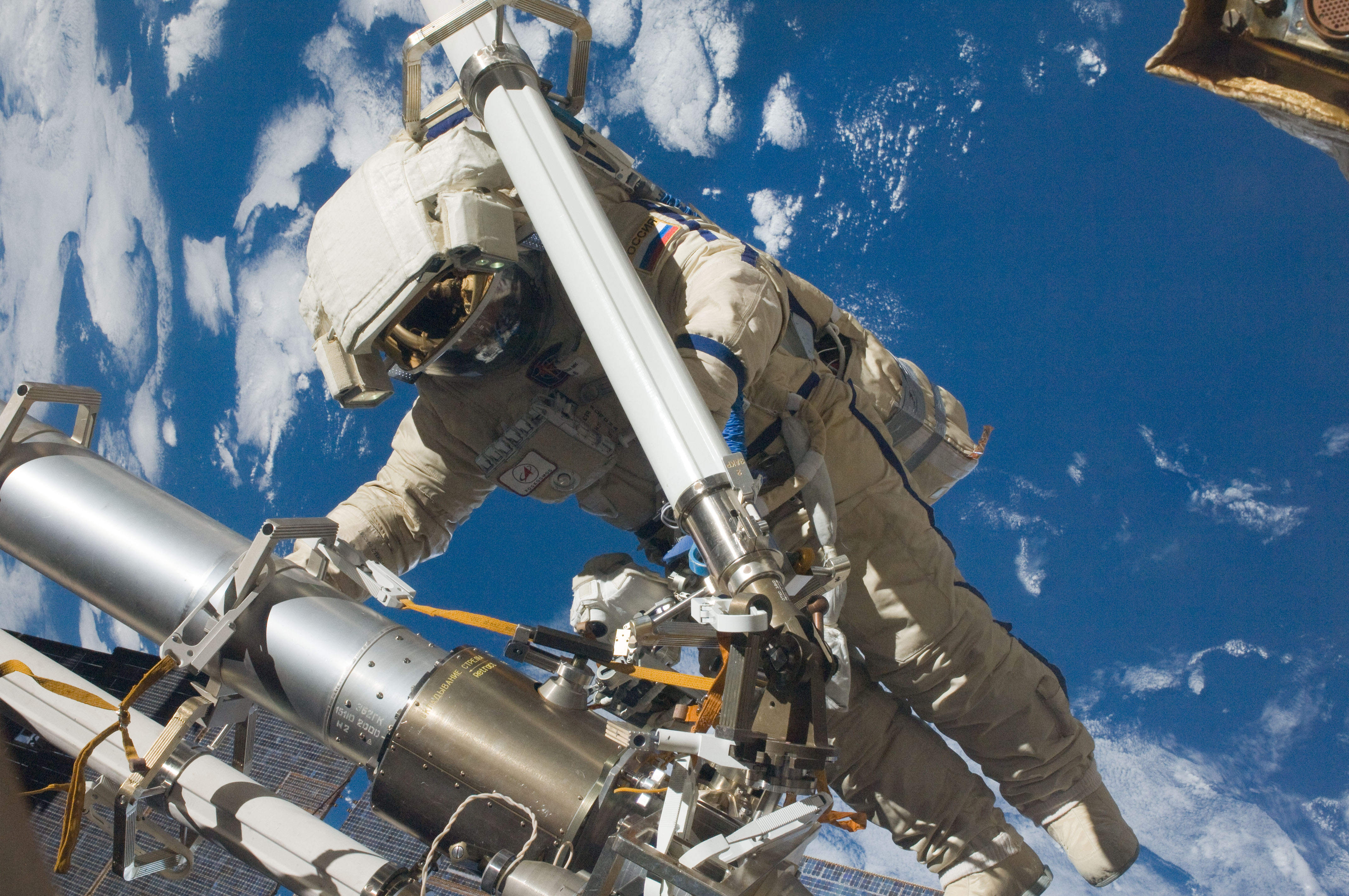 Russian cosmonaut Anton Shkaplerov During a Spacewalk