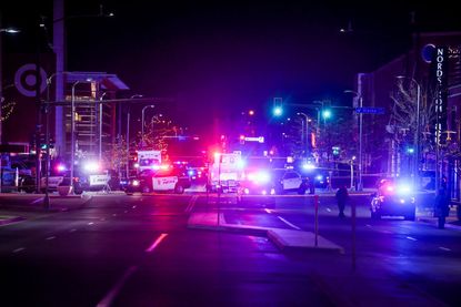 The police scene outside Belmar shopping center in Colorado.