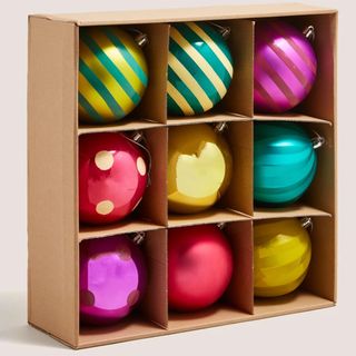 box of colourful baubles